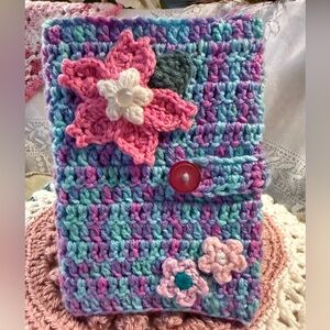 Crocheted Multicolor book Cover with Floral Design